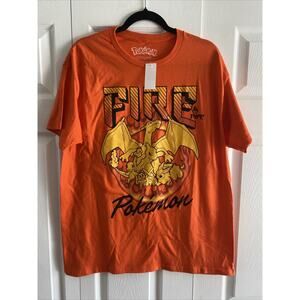 Pokemon Mens Large Orange Fire Pokemon Short‎ Sleeve Graphic Tee NEW